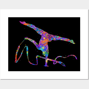 Rhythmic gymnastics ribbon watercolor art Posters and Art